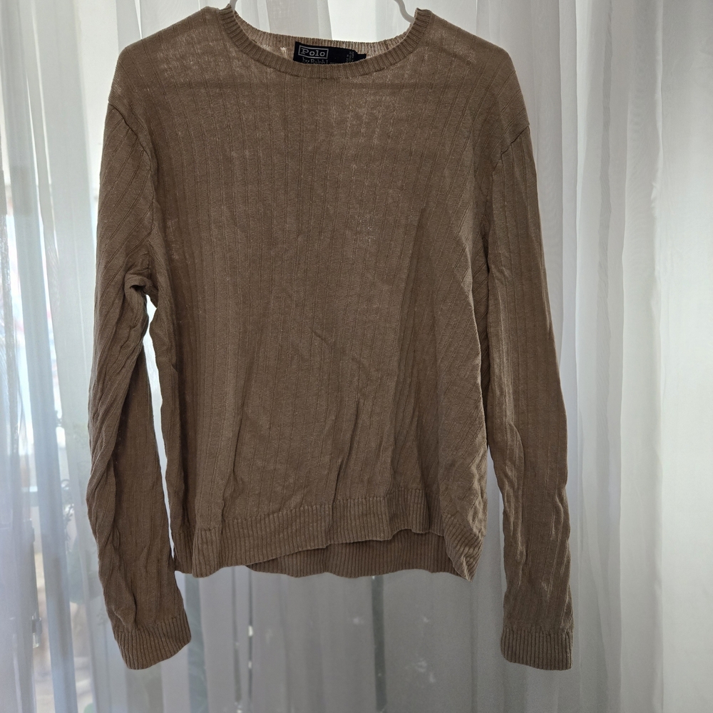 Ralph Lauren Tan Ribbed Crewneck Sweater